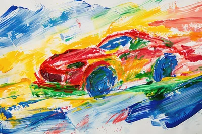 Abstract Expressionist Painting Of A Red Sports Car