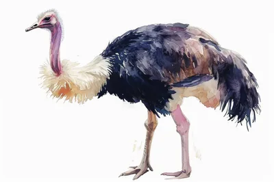 Watercolor Illustration Of An Ostrich Standing
