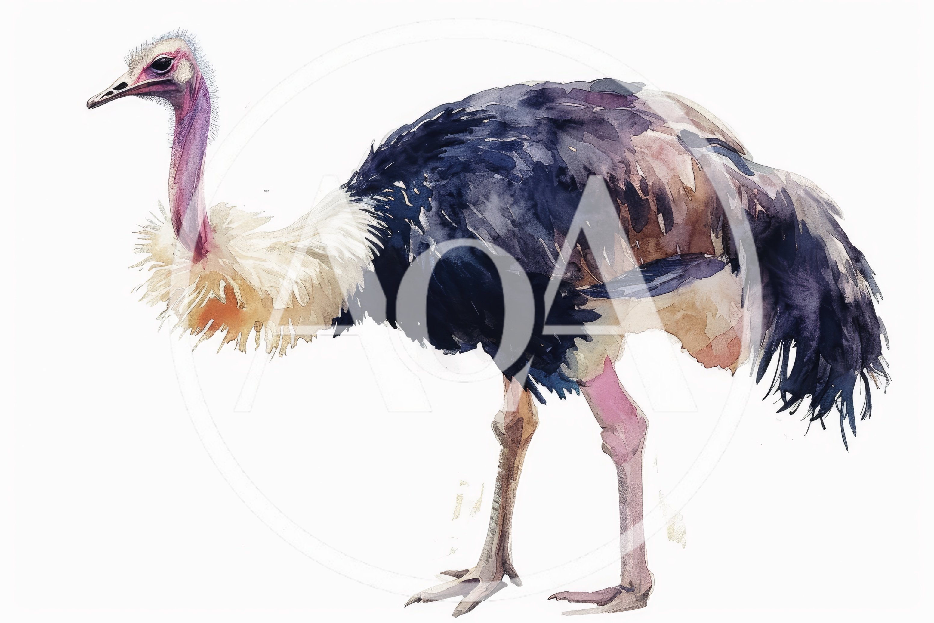 Watercolor Illustration Of An Ostrich Standing