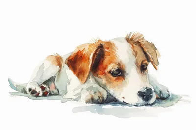 Watercolor Painting Of A Resting Jack Russell Terrier