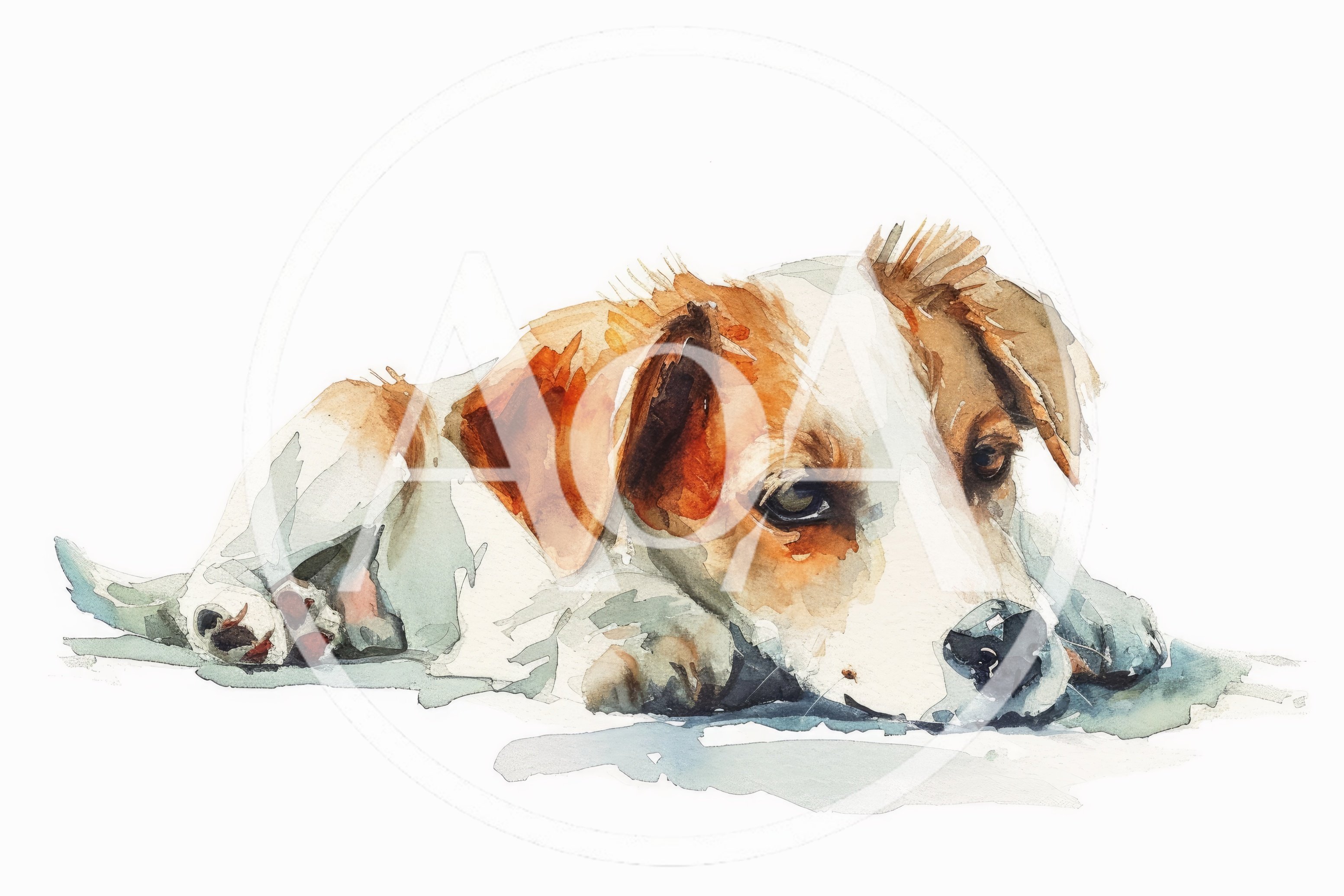 Watercolor Painting Of A Resting Jack Russell Terrier