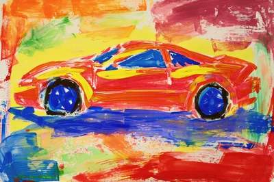 Childs Colorful Painting Of A Sports Car