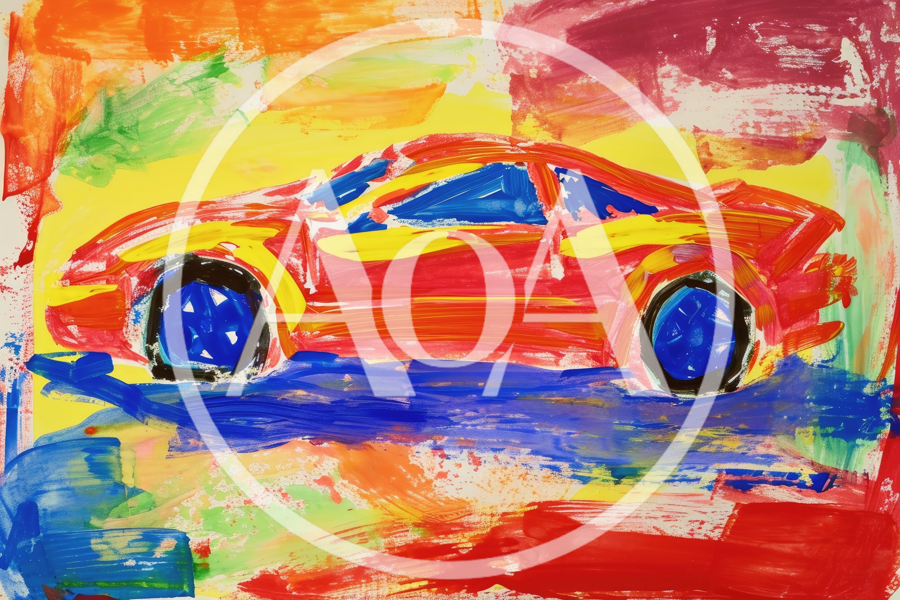 Childs Colorful Painting Of A Sports Car