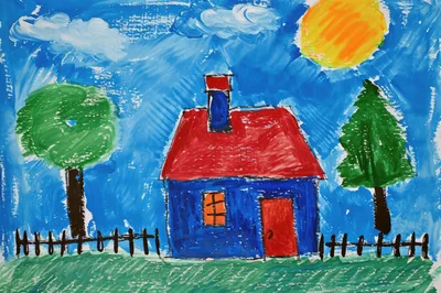 Child Drawing Of A House With Trees And Sun