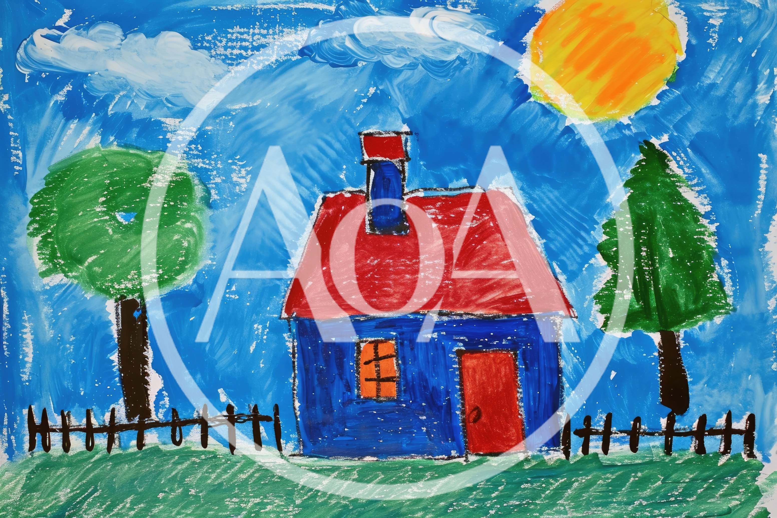 Child Drawing Of A House With Trees And Sun