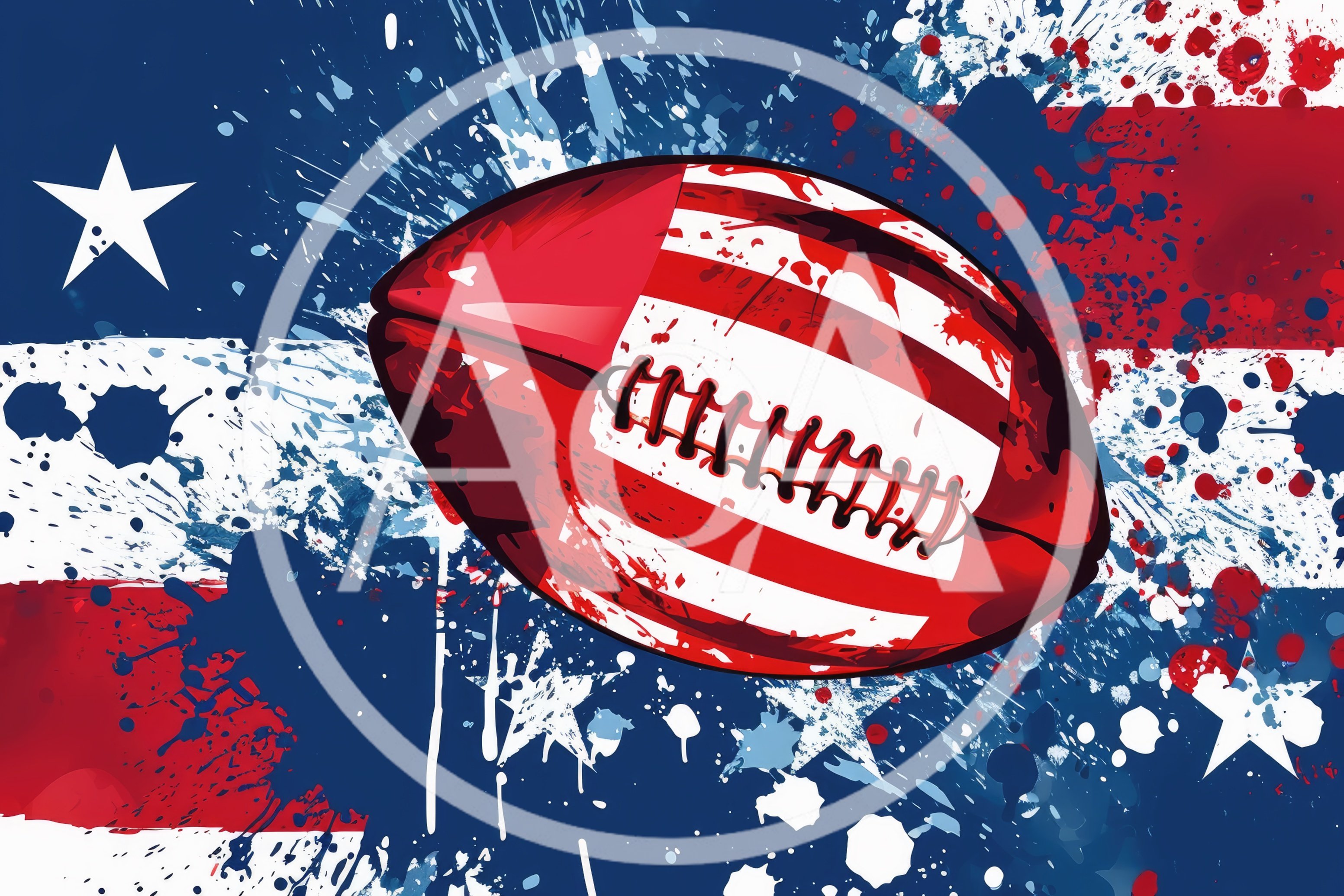 American Football With Patriotic Flag Splatter Art