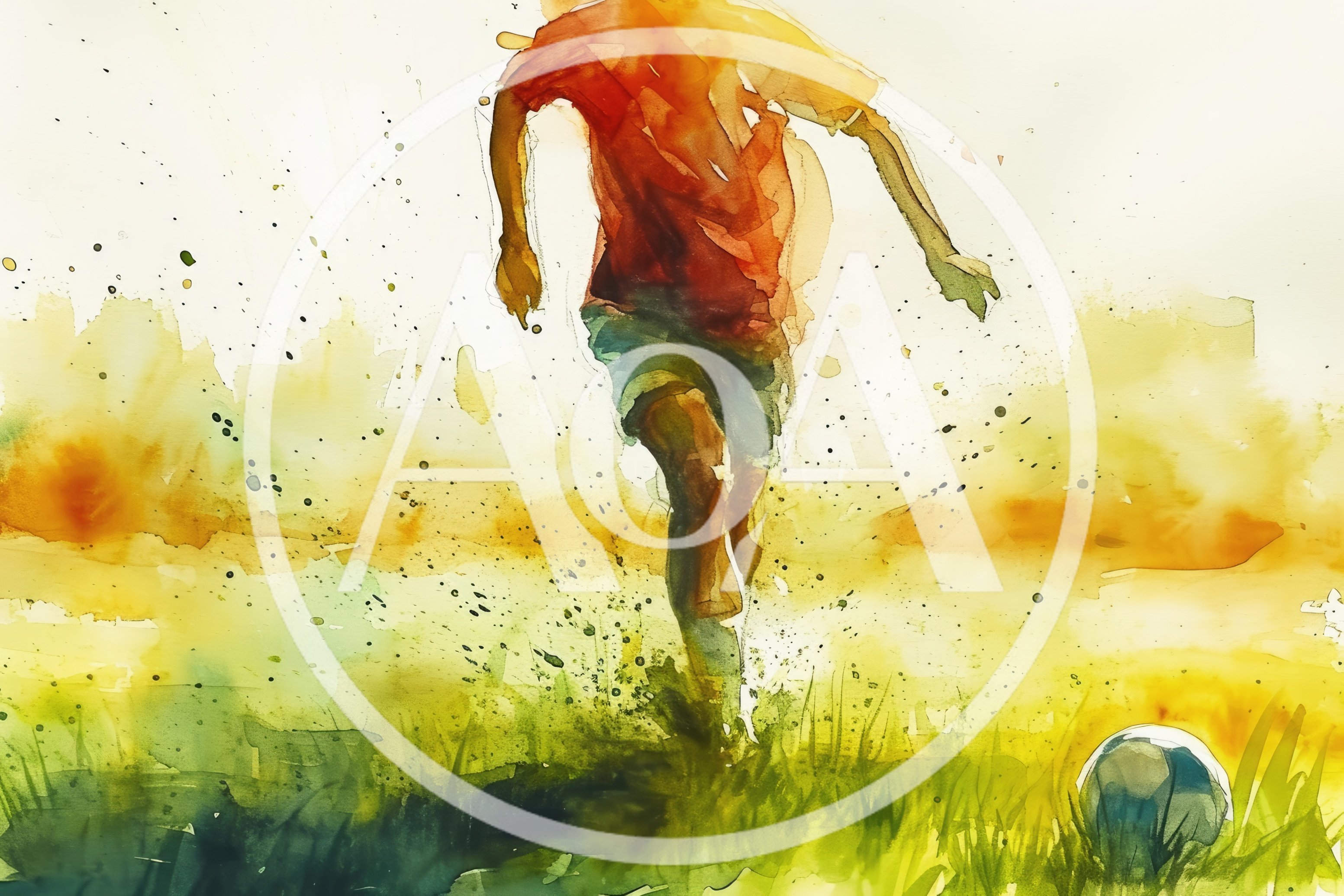 Watercolor Illustration Of A Soccer Player Running