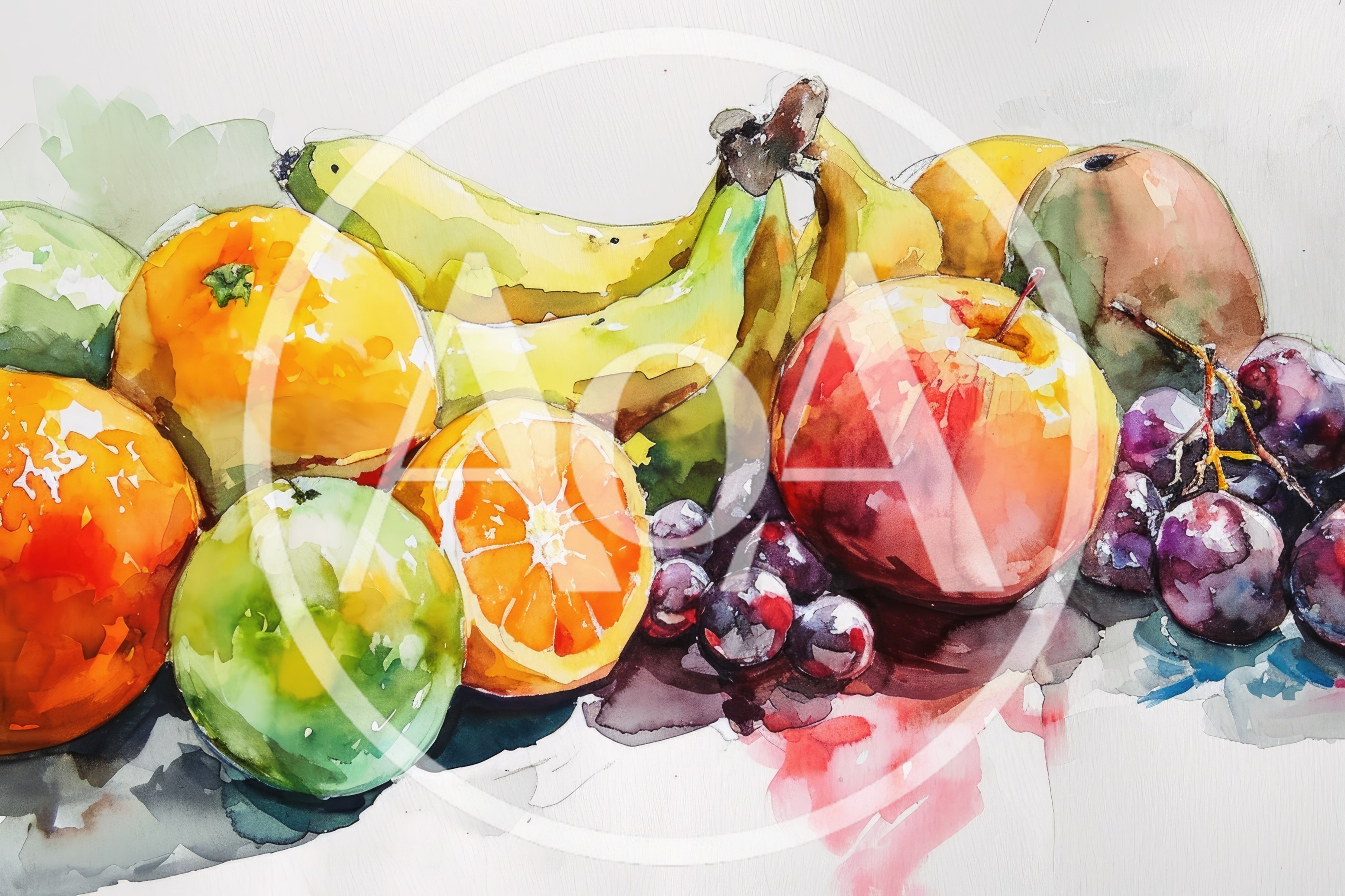 Watercolor Painting Of Assorted Fresh Fruits