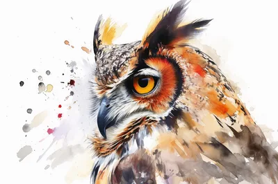 Watercolor Painting Of A Great Horned Owl