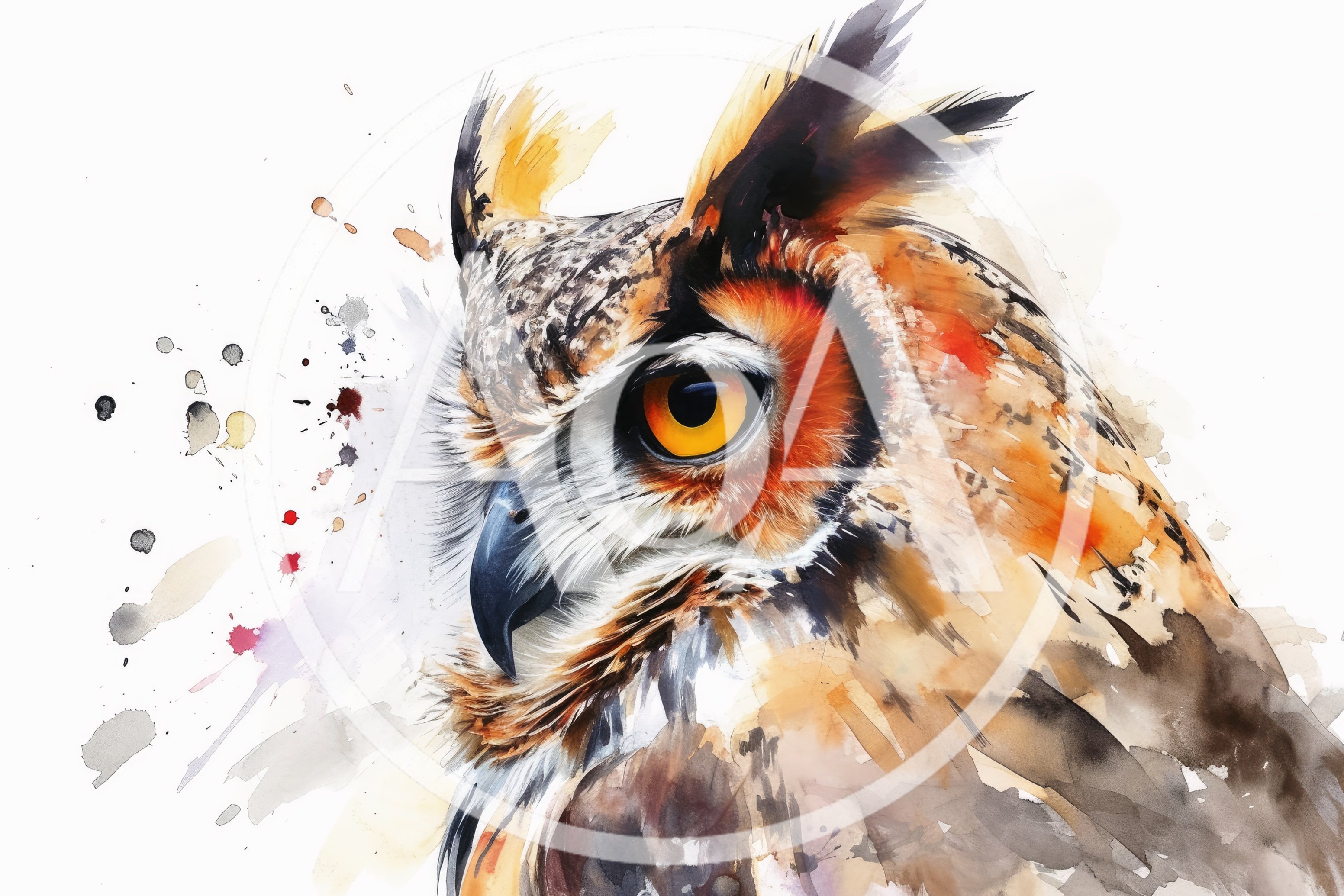 Watercolor Painting Of A Great Horned Owl