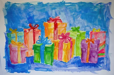 Watercolor Painting Of Colorful Wrapped Gift Boxes