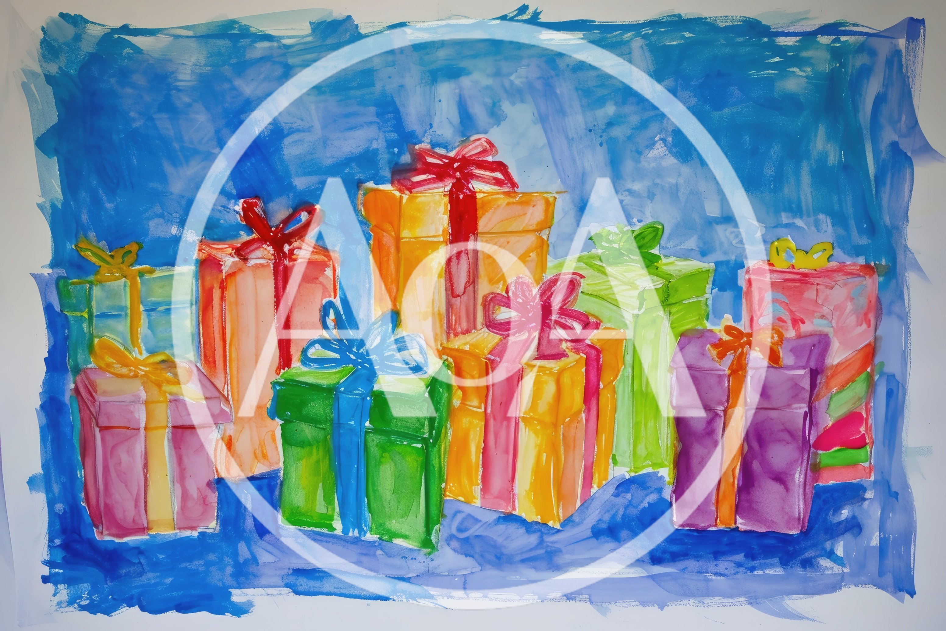 Watercolor Painting Of Colorful Wrapped Gift Boxes