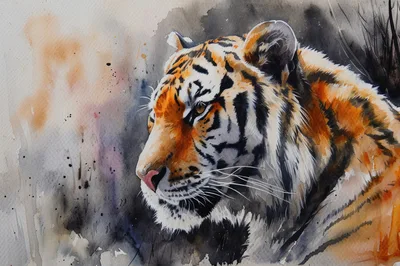 Watercolor Painting Of A Majestic Tiger Profile
