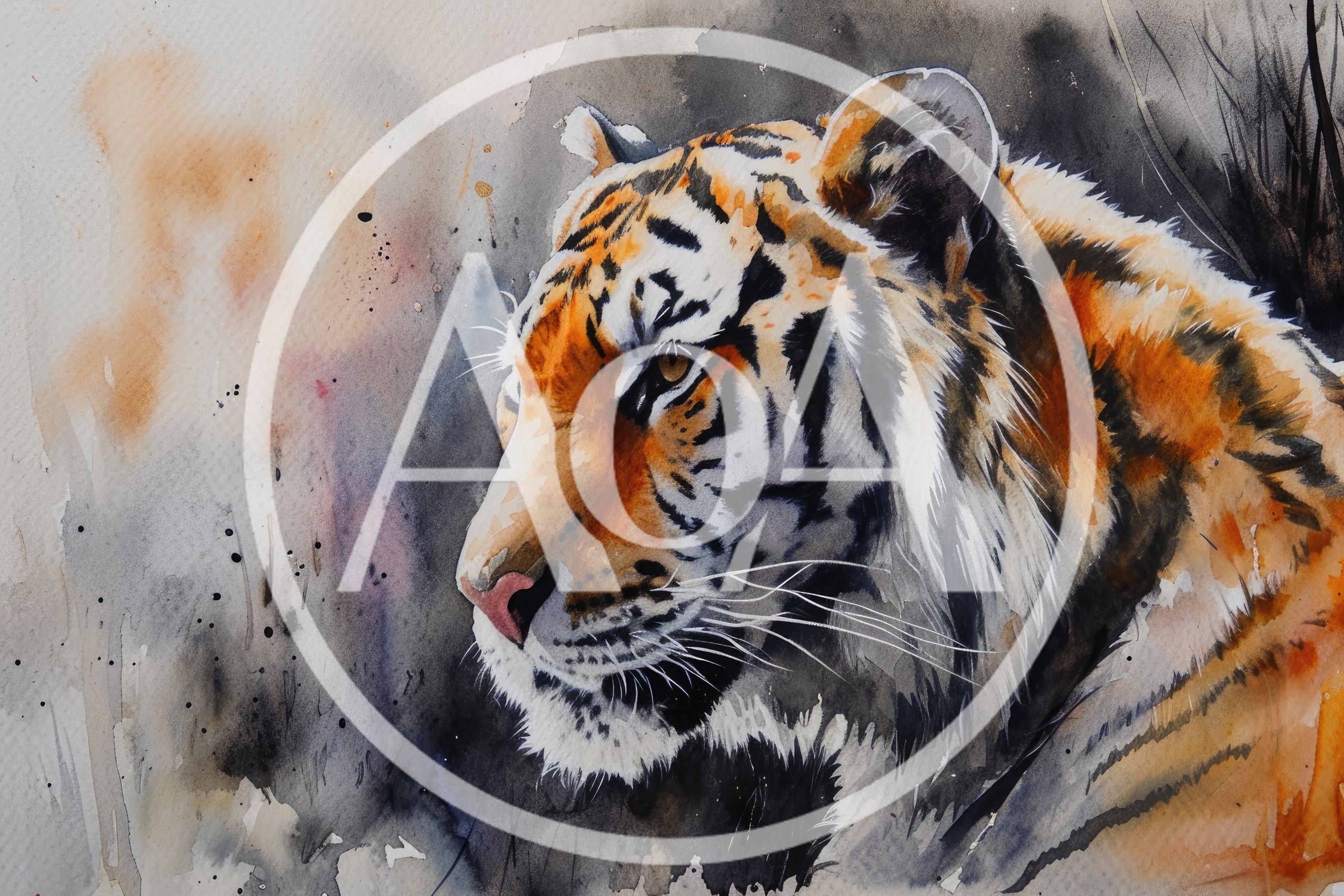 Watercolor Painting Of A Majestic Tiger Profile