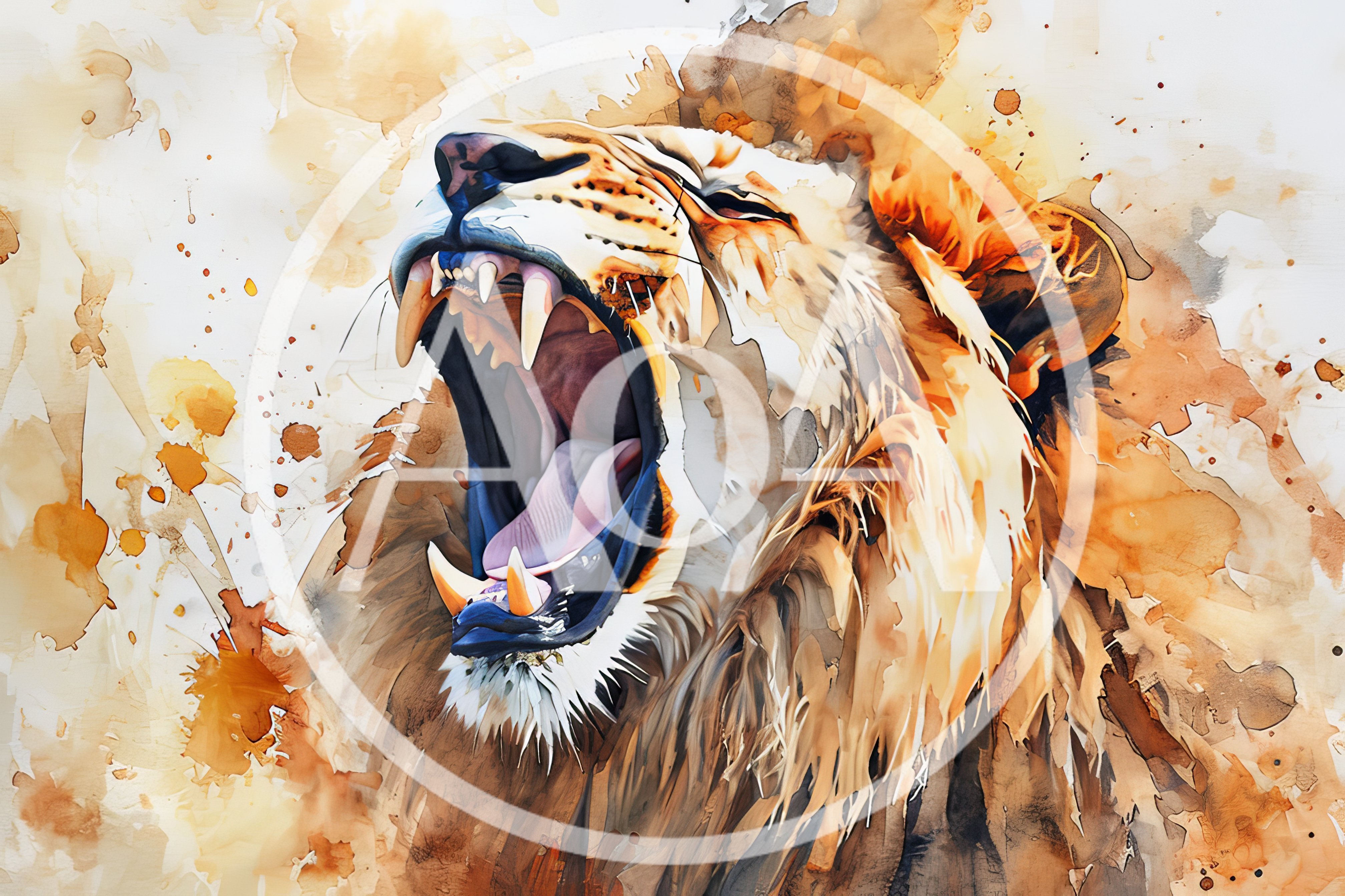 Watercolor Illustration Of A Roaring Lion Head