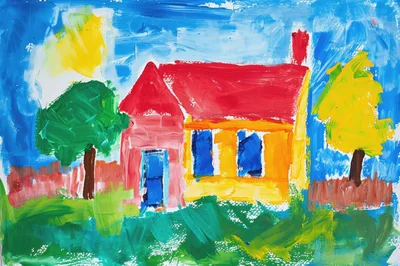 Childs Painting Of A House With Trees