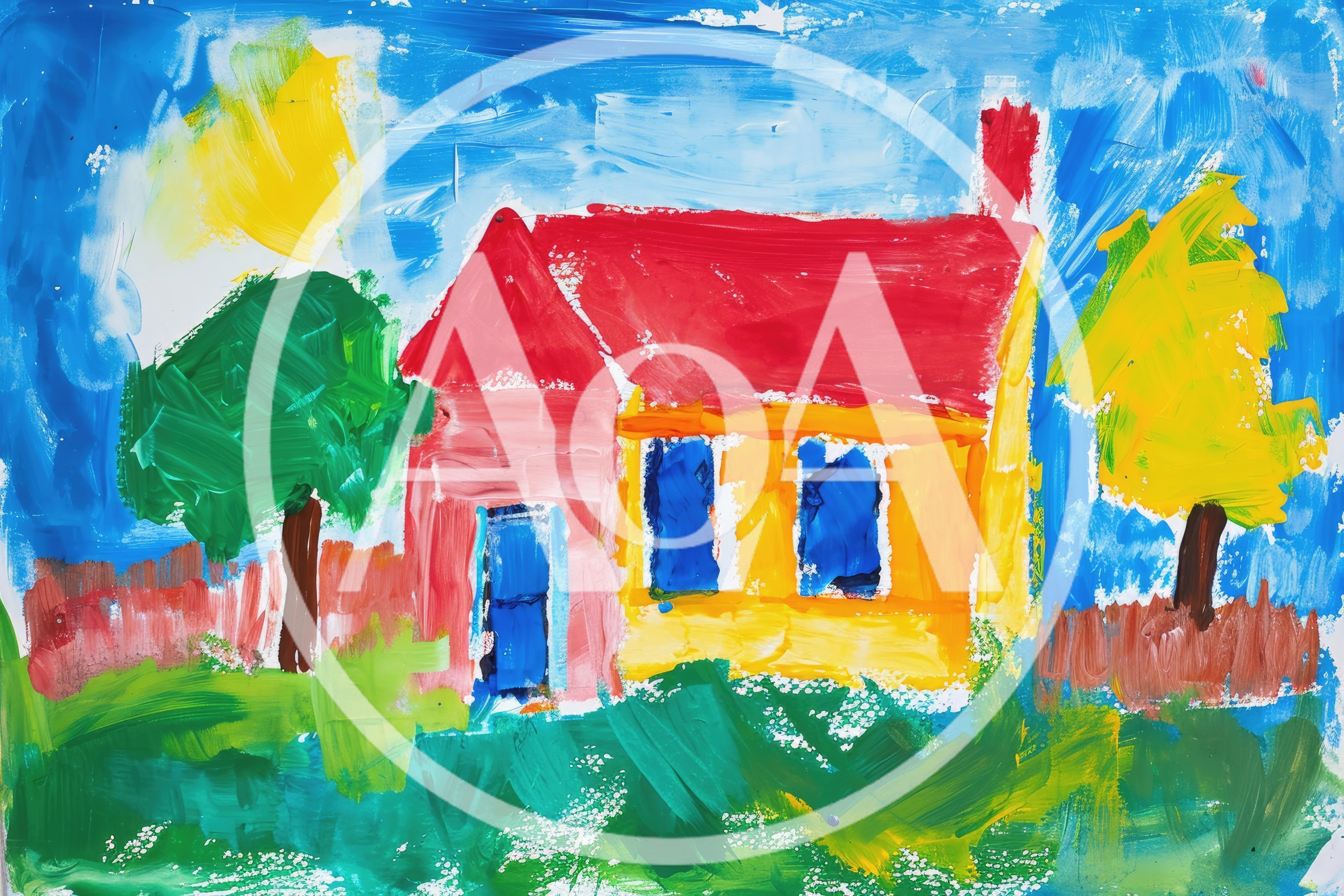 Childs Painting Of A House With Trees