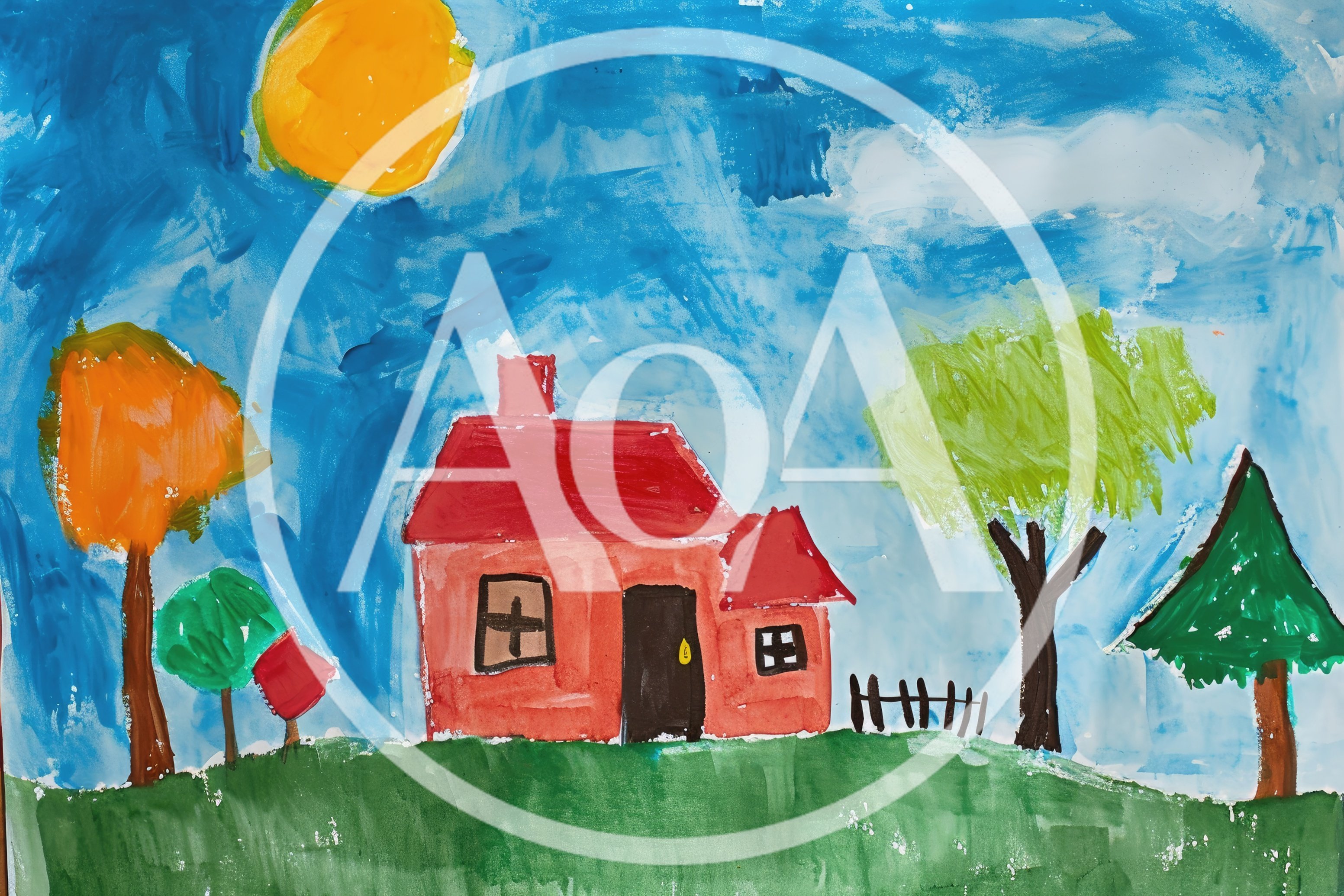 Childs Watercolor Painting Of A Red House