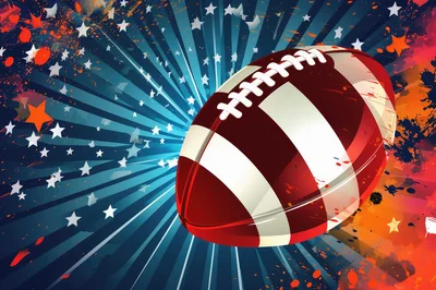 American Football Ball With Patriotic Star Background