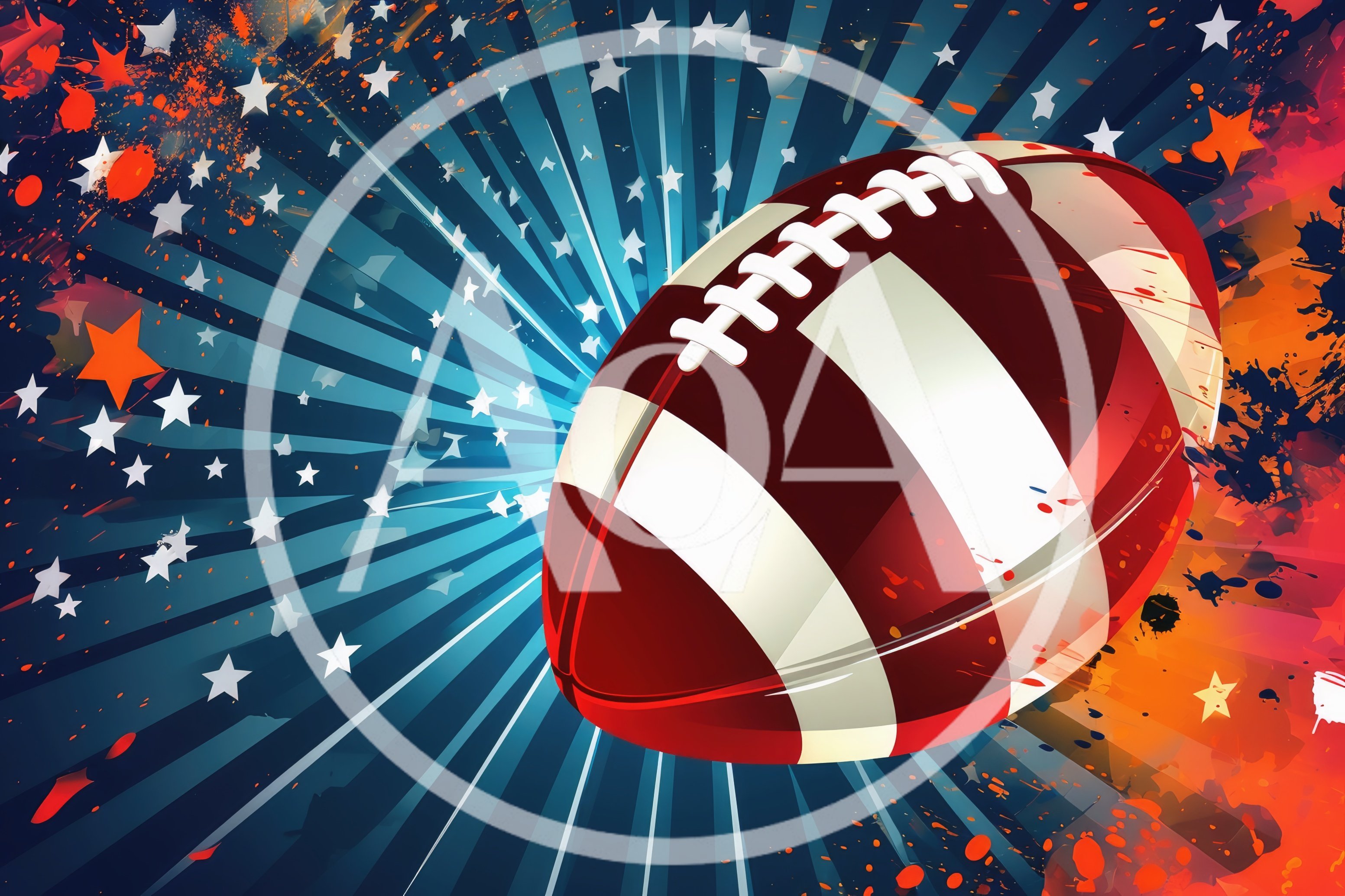 American Football Ball With Patriotic Star Background
