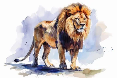 Watercolor Illustration Of A Majestic Standing Lion