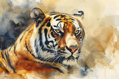 Watercolor Painting Of A Majestic Tiger Portrait