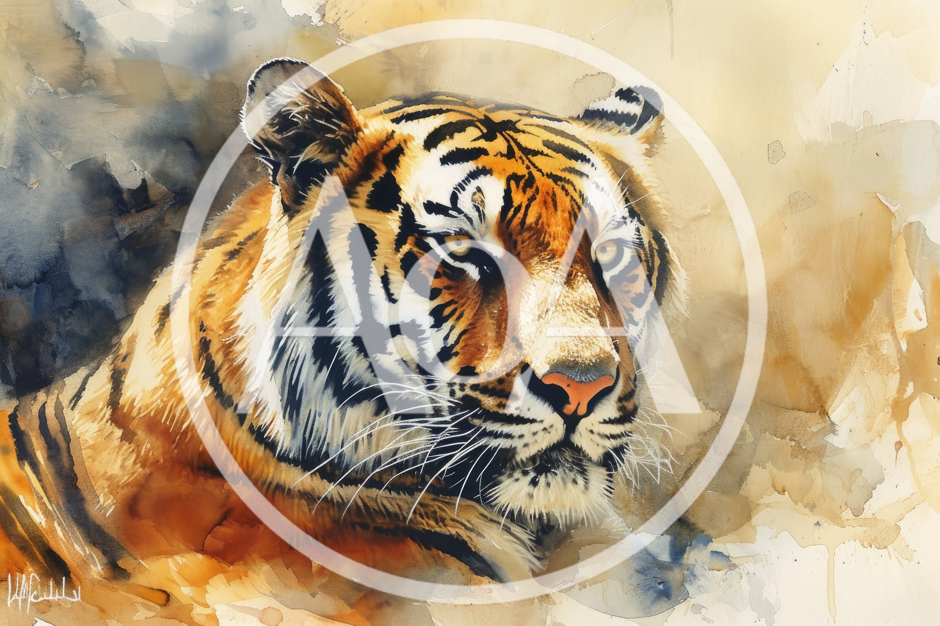 Watercolor Painting Of A Majestic Tiger Portrait