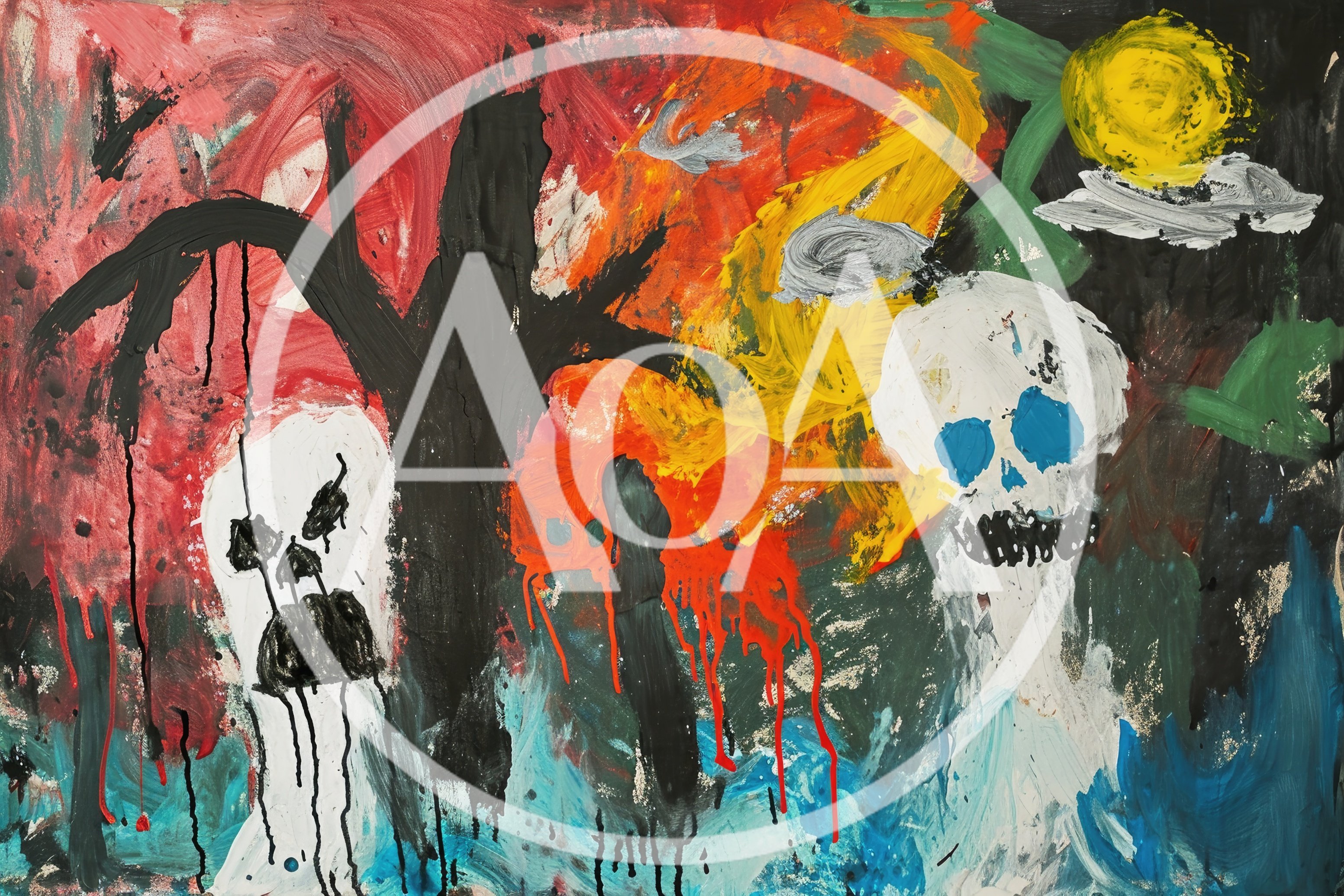Abstract Expressionist Painting Featuring Two Skulls