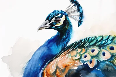 Watercolor Painting Of A Majestic Peacock Profile