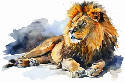 Watercolor Painting Of A Majestic Resting Lion