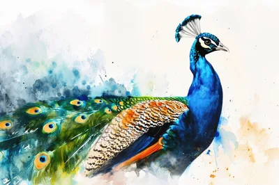 Watercolor Painting Of A Majestic Peacock
