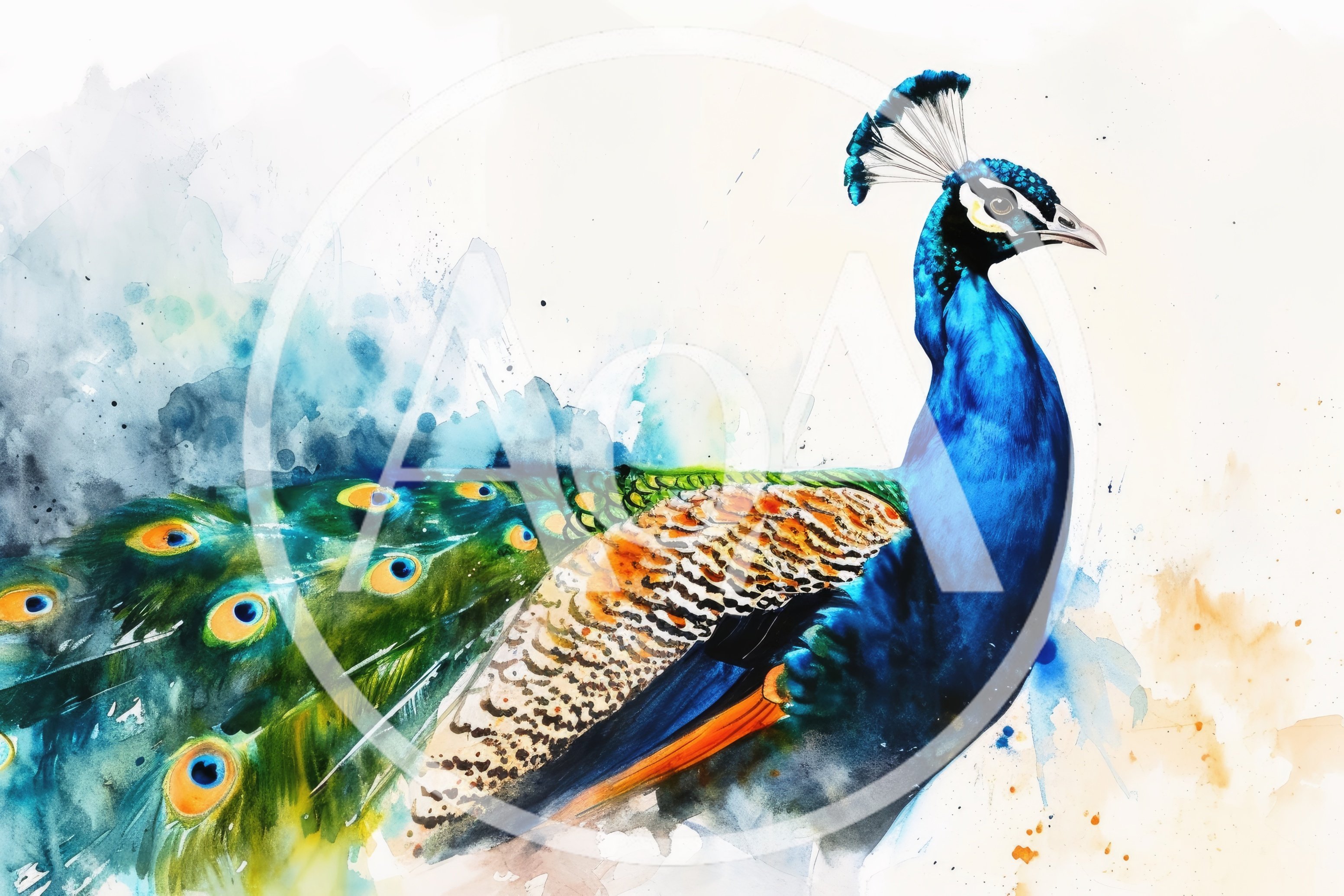 Watercolor Painting Of A Majestic Peacock