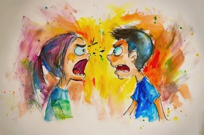 Watercolor Illustration Of A Man And Woman Arguing
