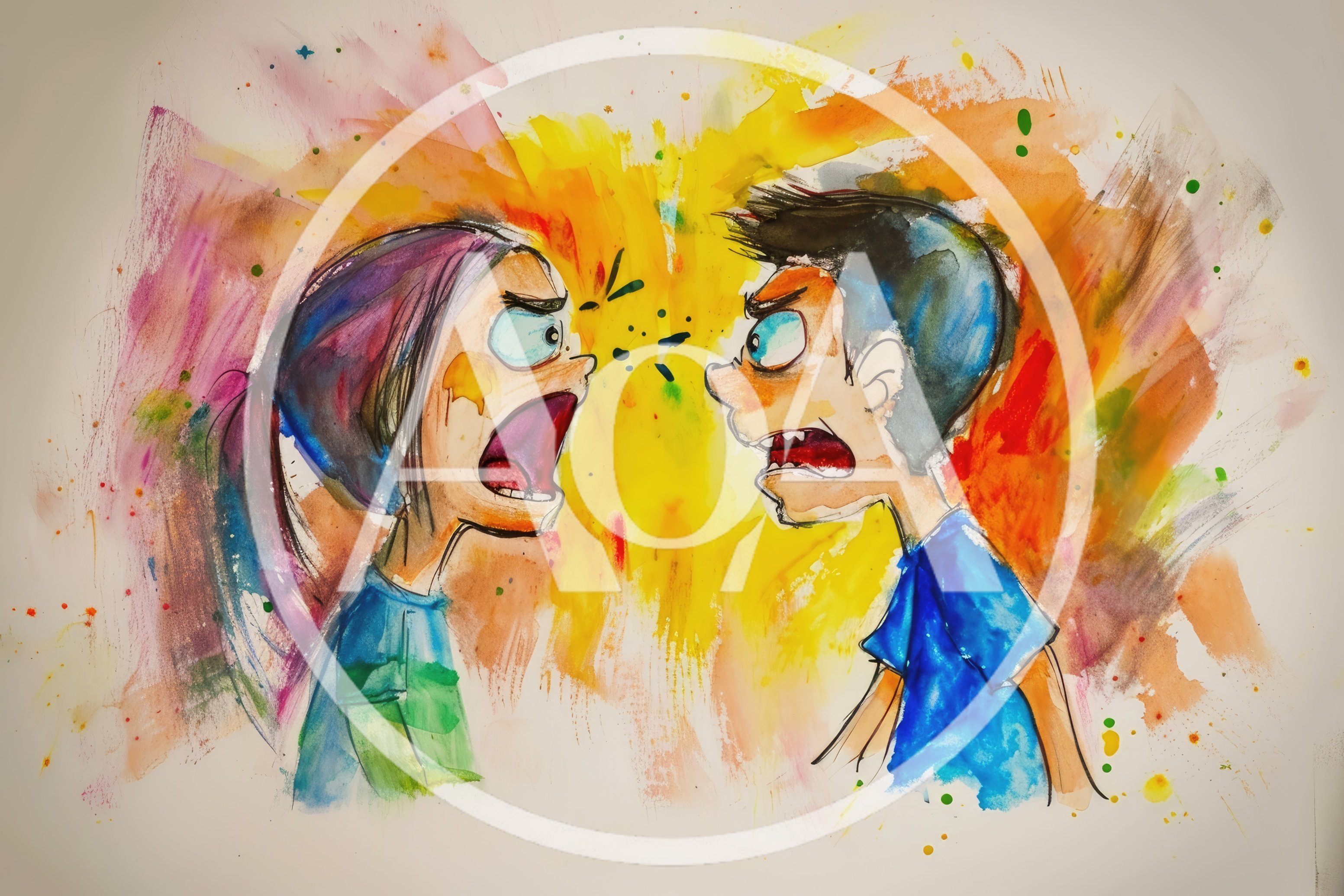 Watercolor Illustration Of A Man And Woman Arguing