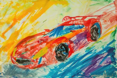 Child Drawing Of A Red Sports Car