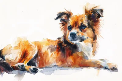 Watercolor Painting Of A Resting Brown Dog