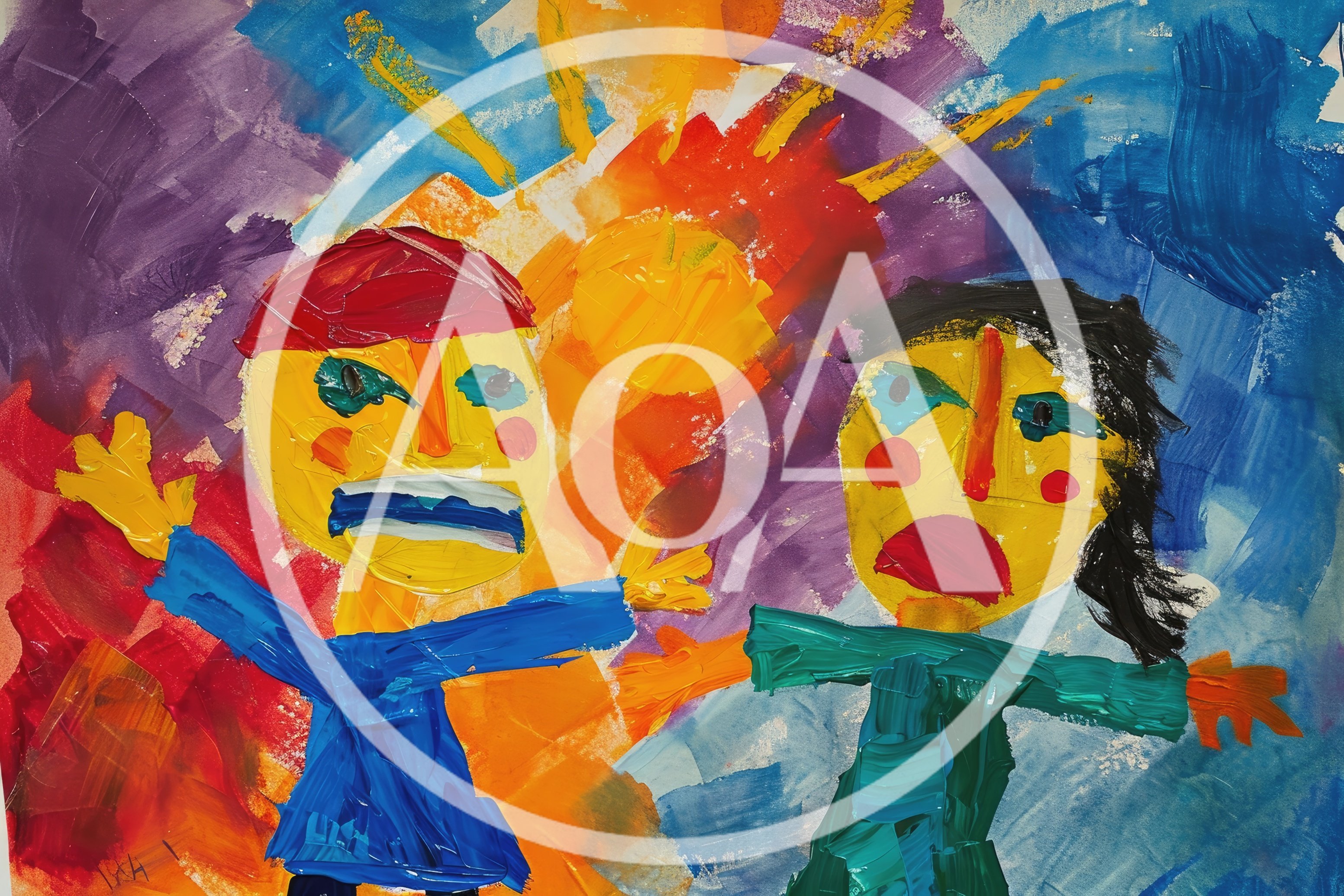 Abstract Child Painting Of Two Figures Under A Sun