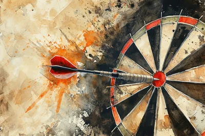 Watercolor Illustration Of A Dart Hitting The Bullseye