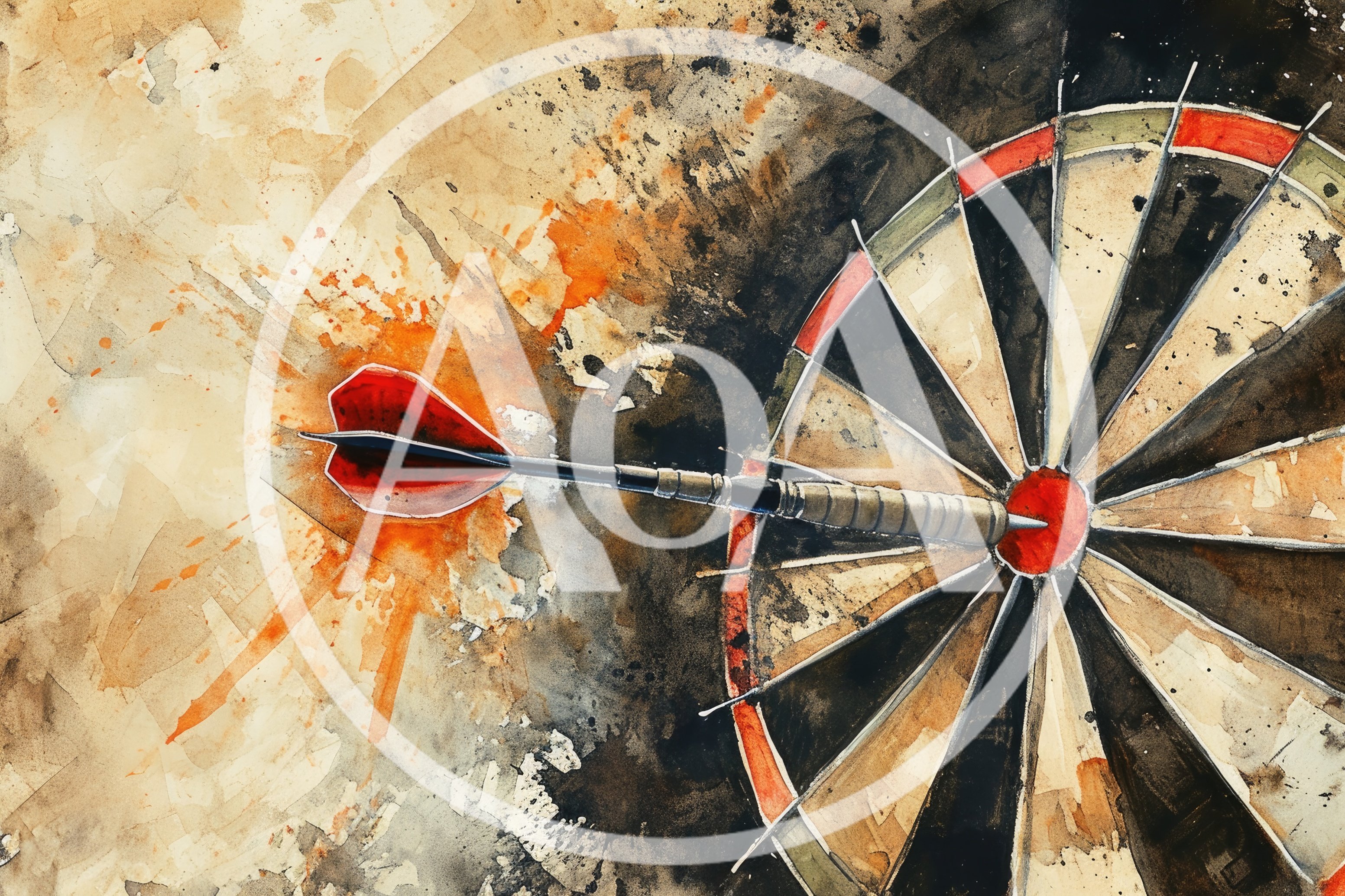 Watercolor Illustration Of A Dart Hitting The Bullseye