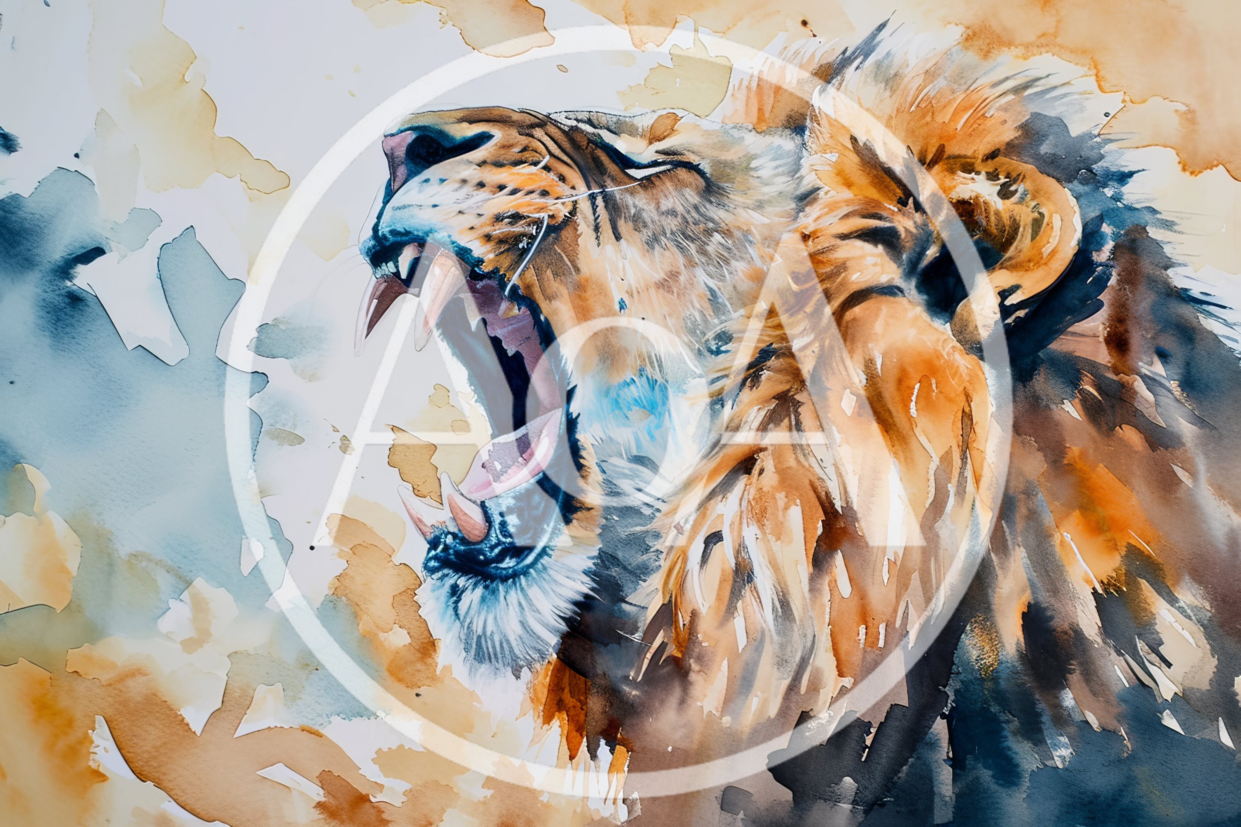 Watercolor Painting Of A Roaring Lion