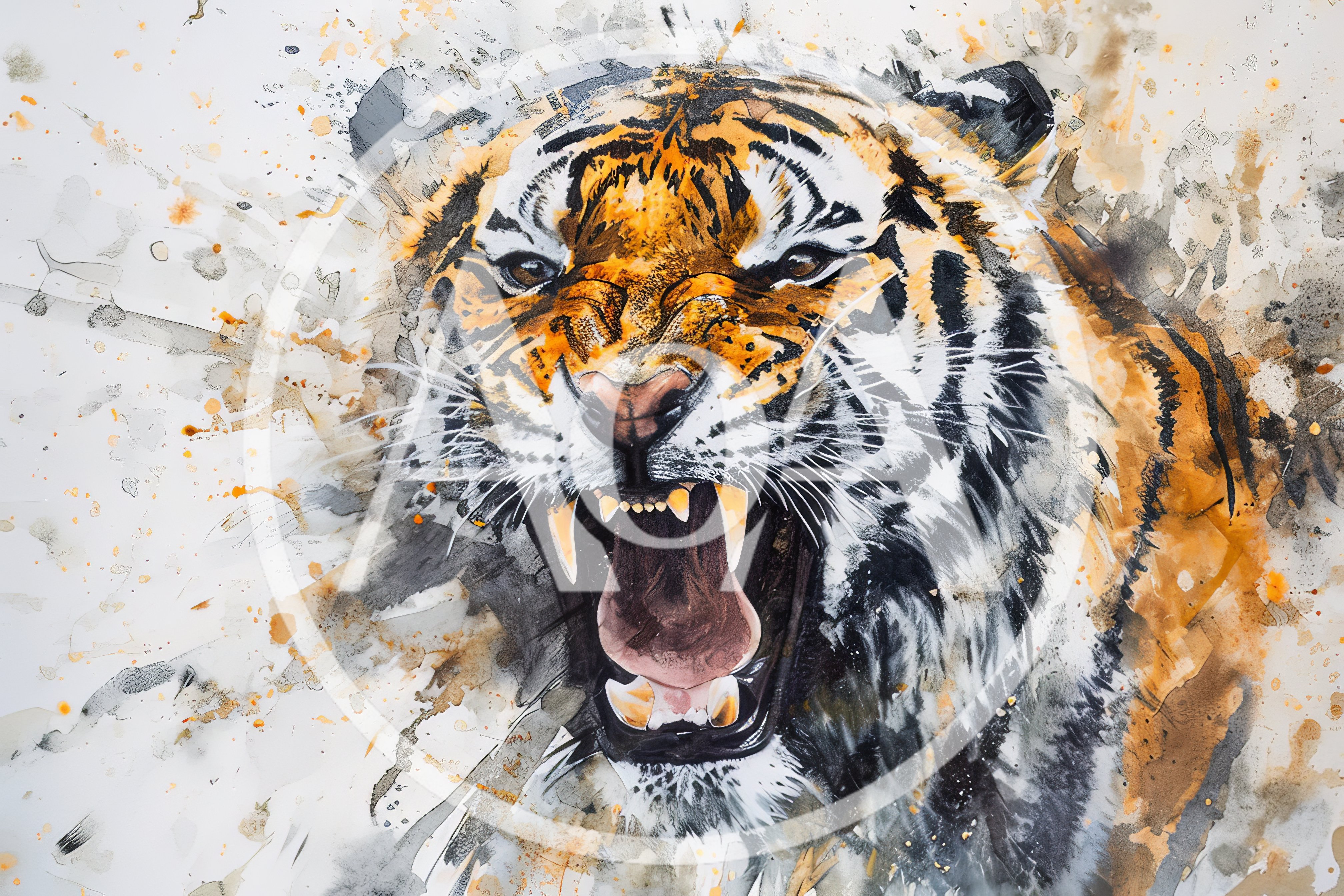 Watercolor Painting Of A Roaring Tiger Head