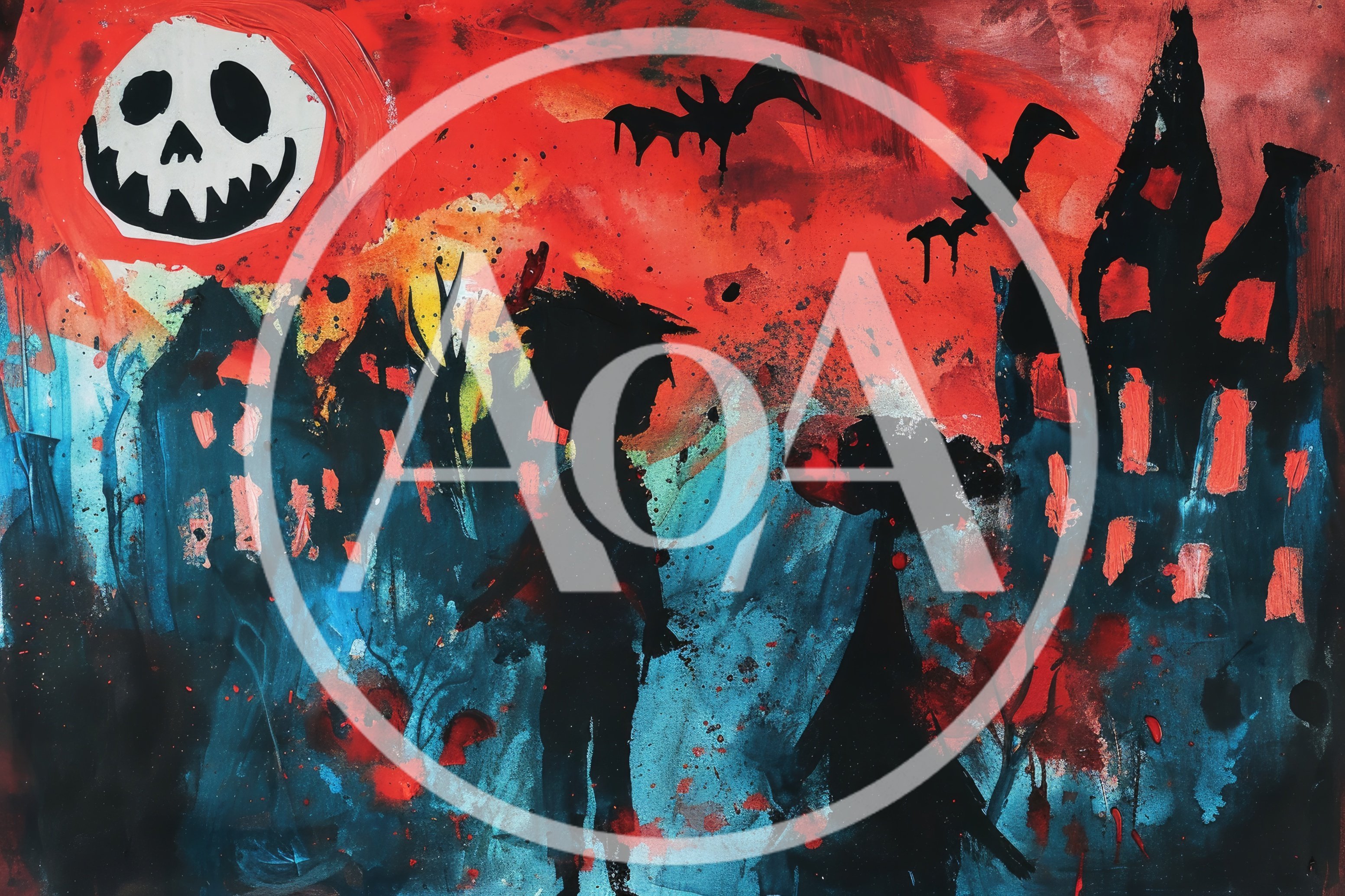 Abstract Halloween Illustration With Spooky Silhouettes And Moon