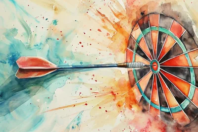Watercolor Illustration Of A Dart Hitting A Bullseye