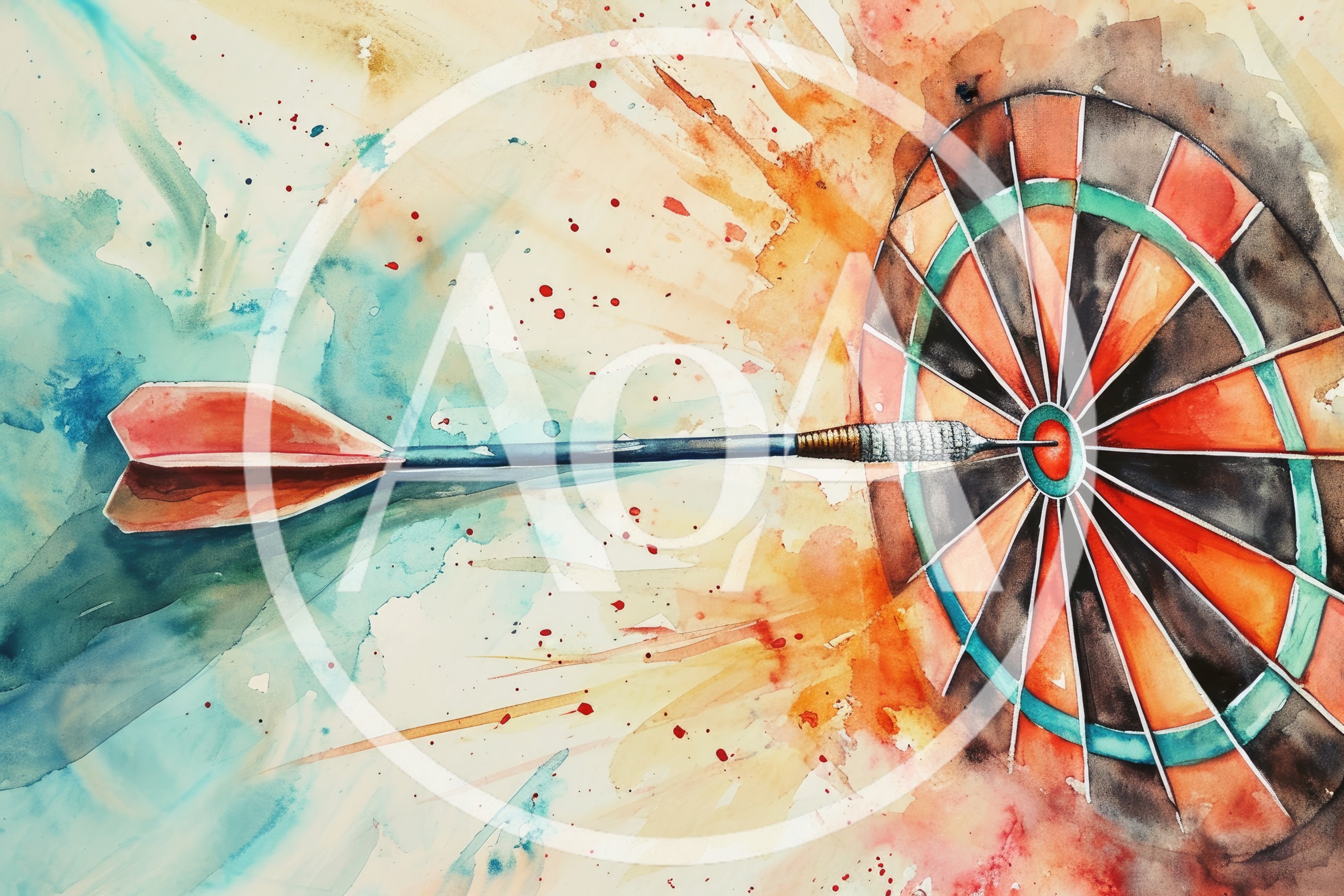 Watercolor Illustration Of A Dart Hitting A Bullseye