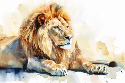 Watercolor Painting Of A Majestic Resting Lion