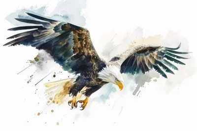 Watercolor Painting Of A Bald Eagle In Flight