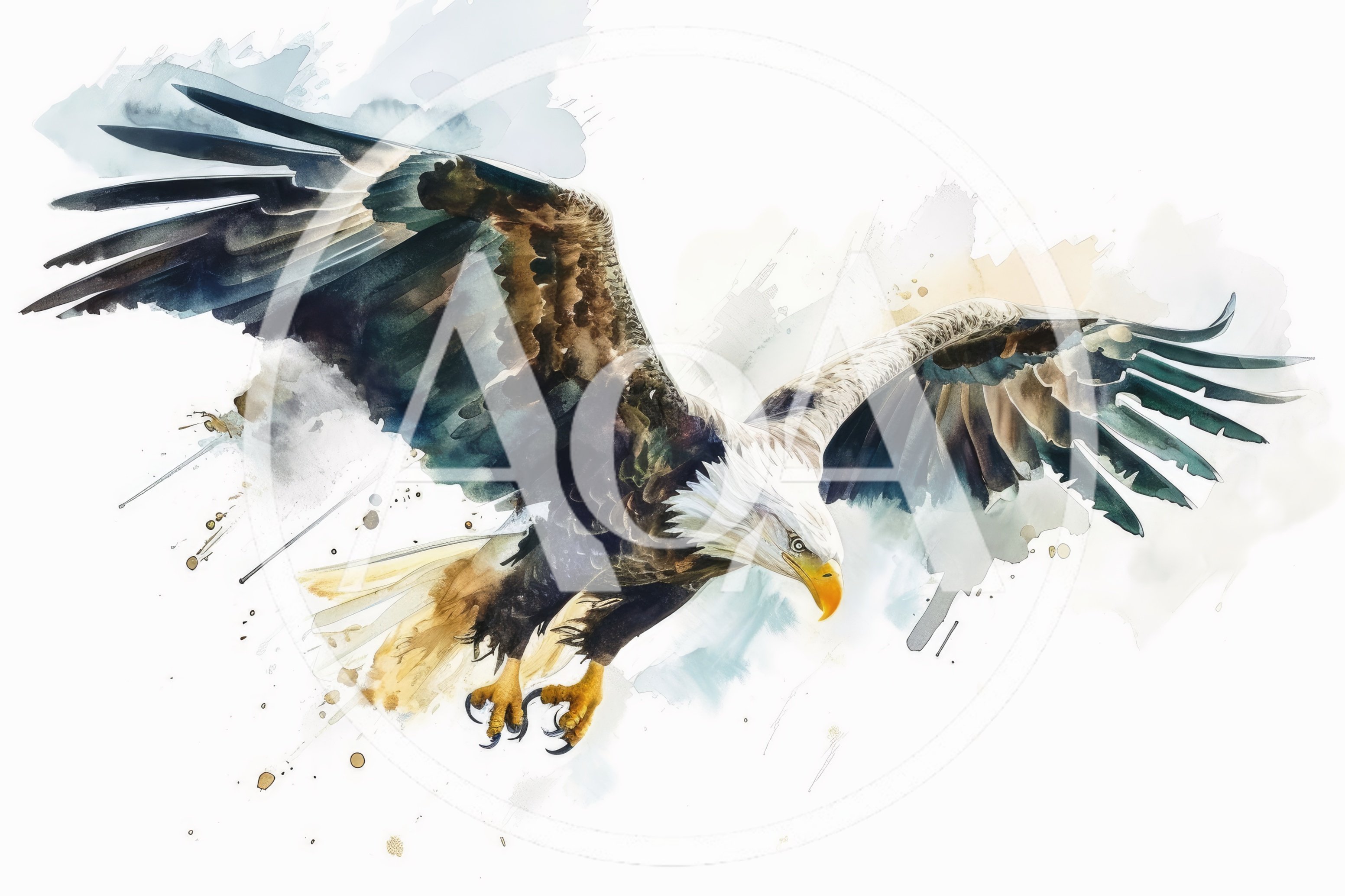 Watercolor Painting Of A Bald Eagle In Flight