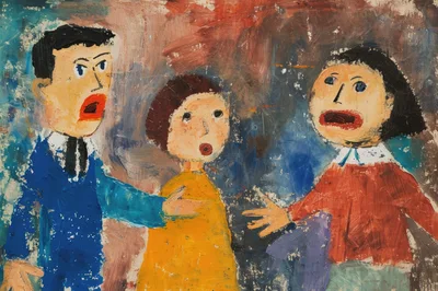 Expressionist Painting Of Three People Arguing