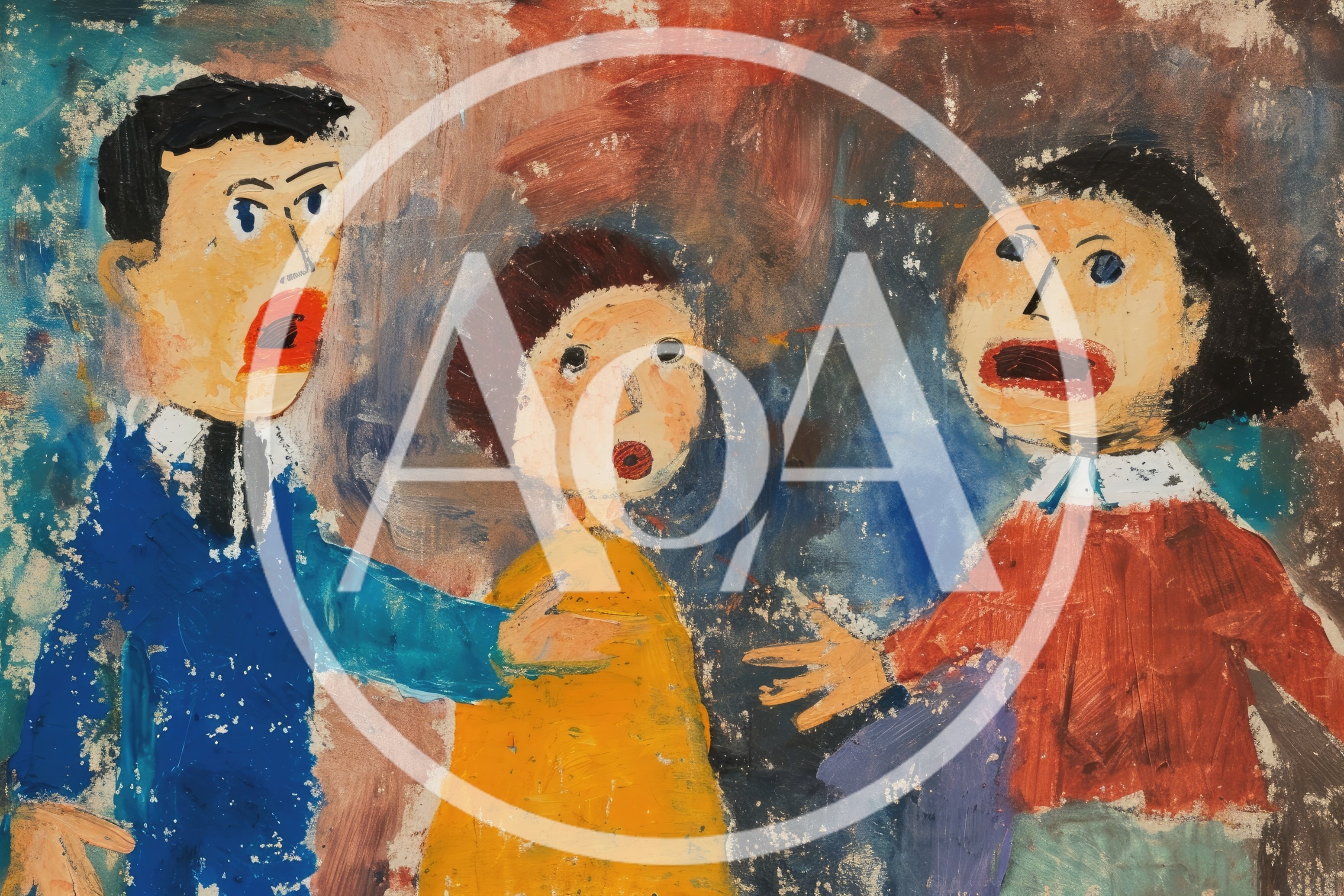 Expressionist Painting Of Three People Arguing