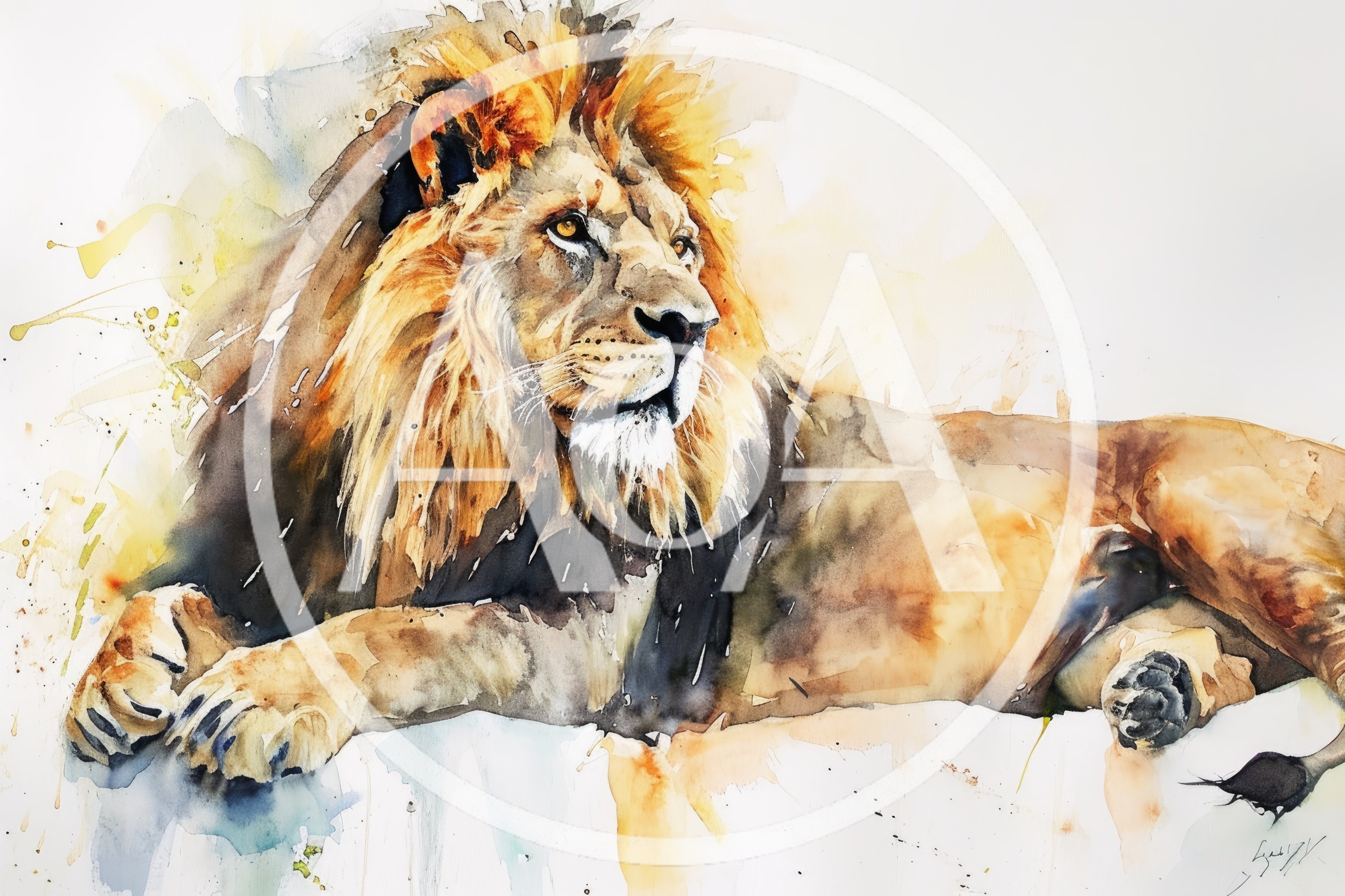 Watercolor Painting Of A Majestic Resting Lion